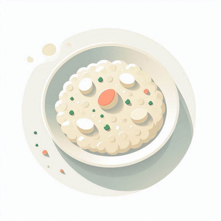 Illustration of a plate of rice porridge on a white background