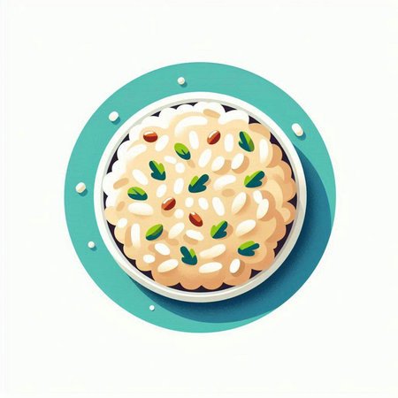 Oatmeal porridge in a plate on white background. Vector illustration.の写真素材