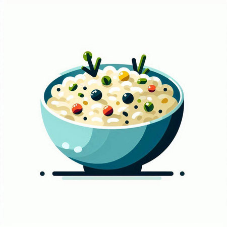 Oatmeal porridge in a bowl. Healthy breakfast. Vector illustration.の写真素材