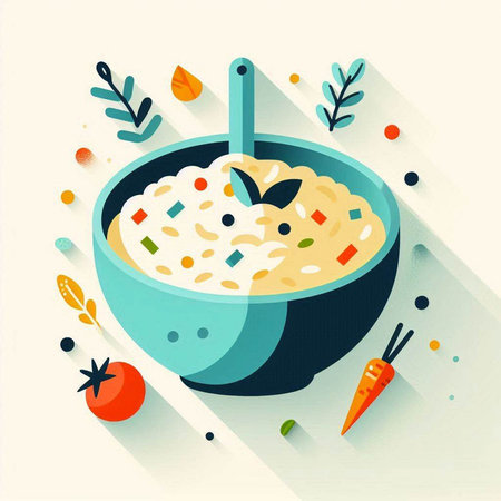 Porridge in a bowl with a carrot. Vector illustration.の写真素材