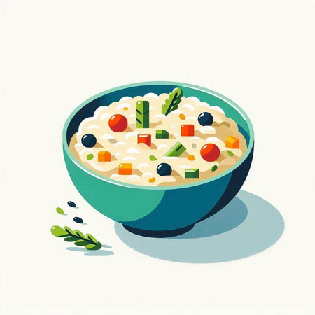 Oatmeal porridge with vegetables in a bowl. Vector illustration.