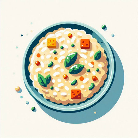 Risotto with spinach and cheese. Vector illustration in flat styleの写真素材