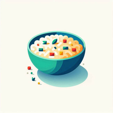 Illustration of a bowl of oatmeal with vegetables. Vector illustration.の写真素材