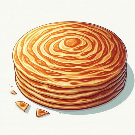 Illustration of a stack of pancakes on a white background with space for textの写真素材