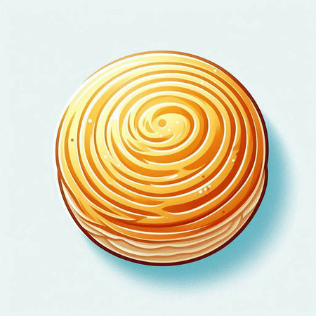 Illustration of a round biscuit with cream on a blue backgroundの写真素材