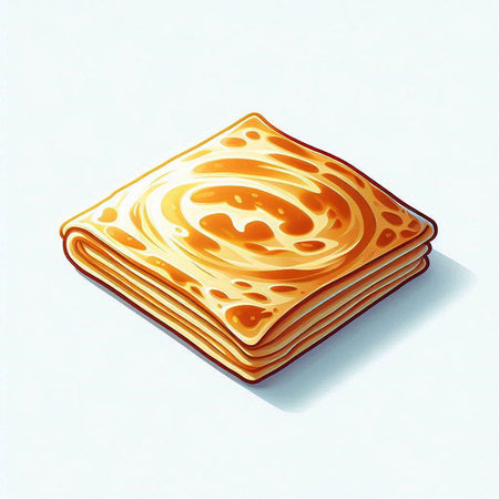 Illustration of a stack of pancakes with honey on a white background