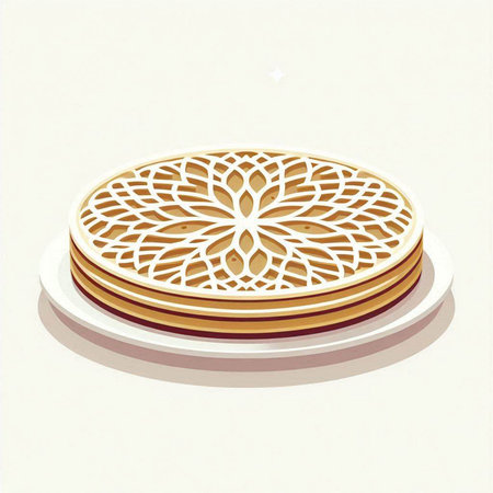 Illustration of a wooden plate with arabic pattern on a white background