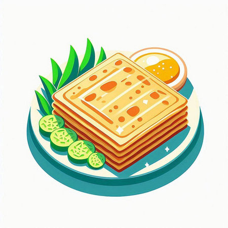 Illustration of a stack of pancakes with a mandala on top