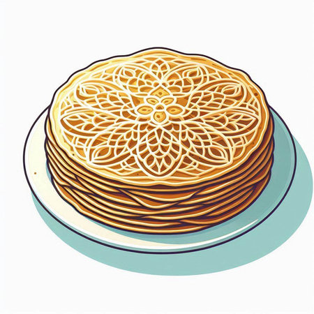 Illustration of a stack of pancakes on a plate. Vector illustration.