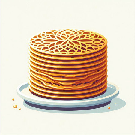 Illustration of a stack of pancakes on a plate. Vector illustration.