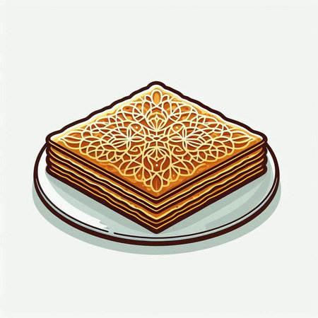 Illustration of traditional turkish dessert baklava on plate
