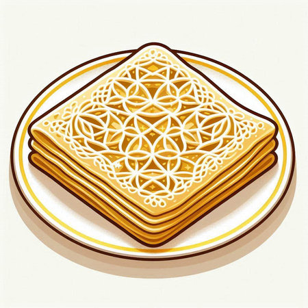 Illustration of a stack of matzah on a white plate