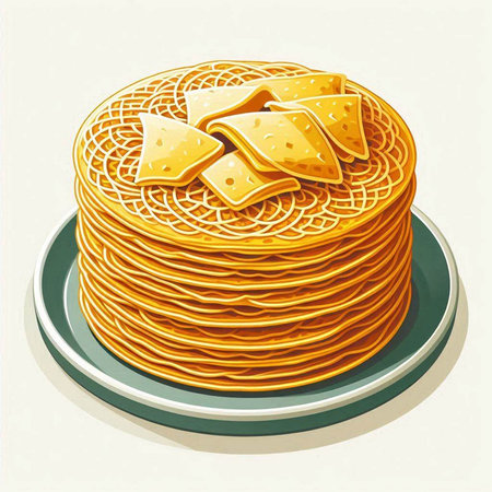 Illustration of a stack of pancakes on a plate. Vector illustration.