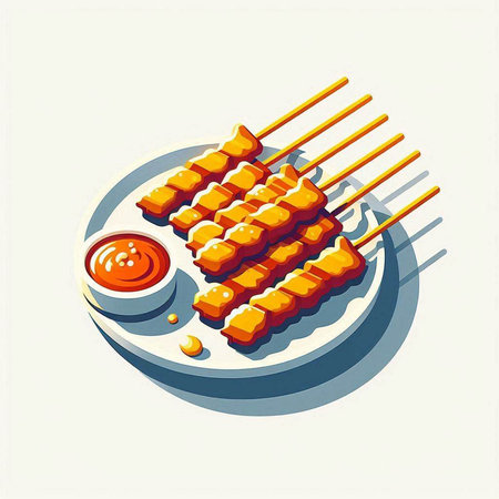 Skewers with sauce on a plate. Isometric vector illustration.の写真素材
