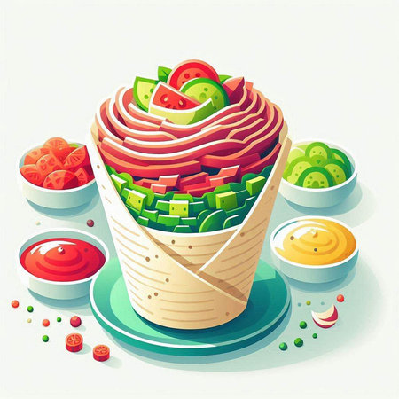 Vector illustration of a tortilla wrap with vegetables and mayonnaiseの写真素材
