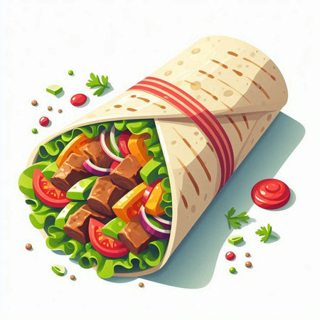 Tortilla wrap with meat, vegetables and spices. Vector illustration.の写真素材