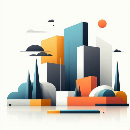 Modern cityscape with skyscrapers and buildings. Vector illustration.の写真素材
