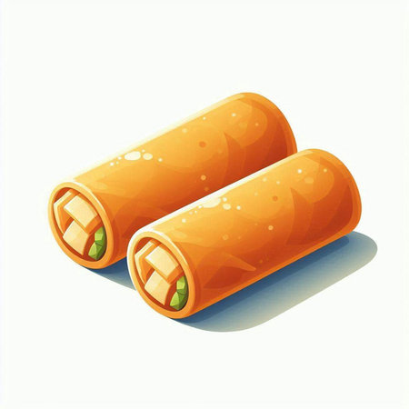 Illustration of appetizing oriental rolls on a white background.