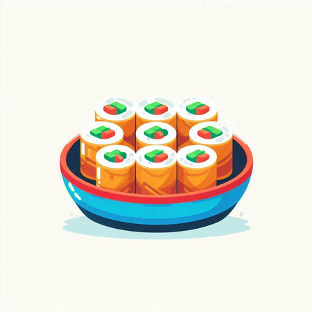 Illustration of sushi rolls in a bowl. Vector illustration of Japanese food.の写真素材