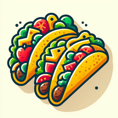 Taco with cheese, tomato and cucumber. Vector illustration.の写真素材