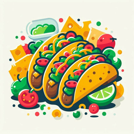 Mexican food vector illustration. Cinco de mayo tacos.の写真素材