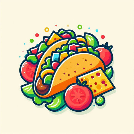 Mexican food. Vector illustration of tacos with tomato and cheese.の写真素材
