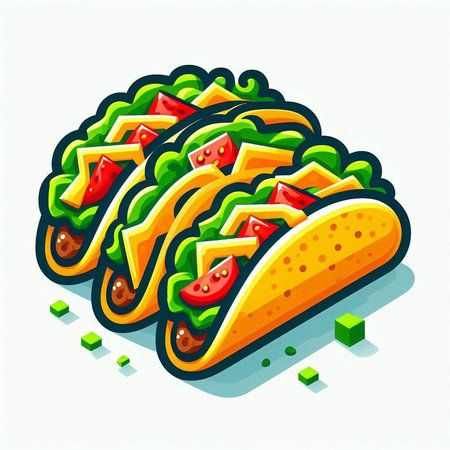 Mexican tacos isolated on white background. Vector illustration in isometric style.の写真素材