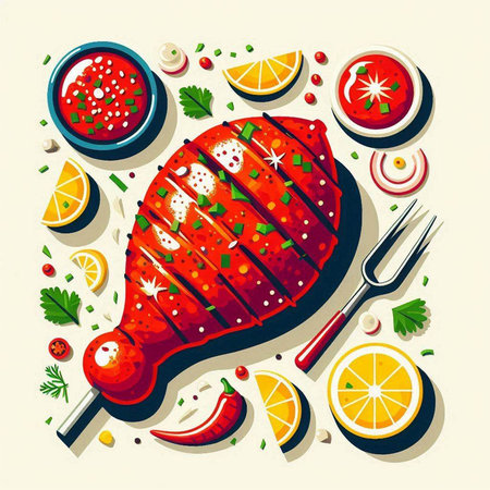 Strawberry in a bowl with parsley and lime. Vector illustration.の写真素材