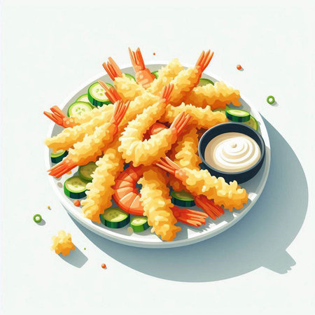 Illustration of Tempura with Shrimps and Vegetables.の写真素材