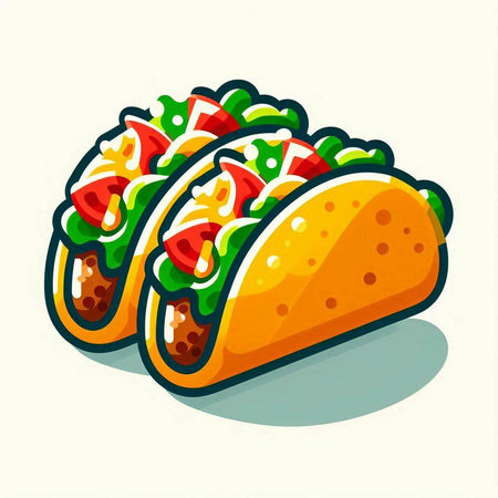 Tacos with meat and vegetables on a white background. Vector illustration.の写真素材