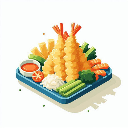 Vegetarian food isometric vector illustration. Cucumber, celery, onion, carrot, radish, cucumber, parsley, soy sauceの写真素材