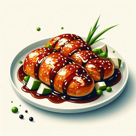 Illustration of Sesame Rolls with Sesame Seeds and Green Peas
