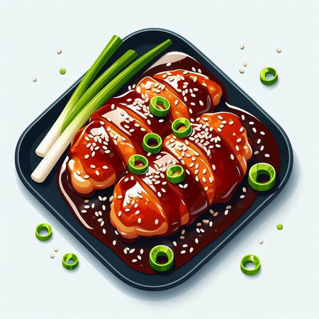 Illustration of japanese food teriyaki with soy sauceの写真素材