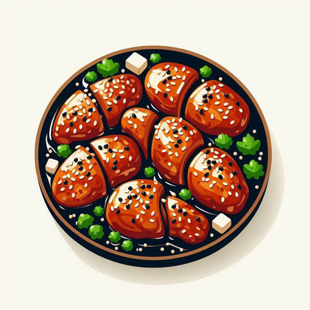 Illustration of japanese sushi rolls with sesame seeds.