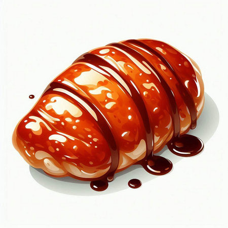 Croissant with chocolate syrup on a white background. Vector illustration.
