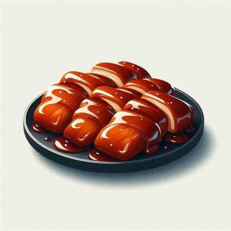 Illustration of japanese sushi with sauce on a plate.の写真素材