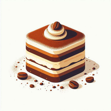 Illustration of a coffee cake with coffee beans on a white background