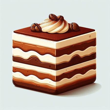 Illustration of a chocolate cake with cream on a white background.
