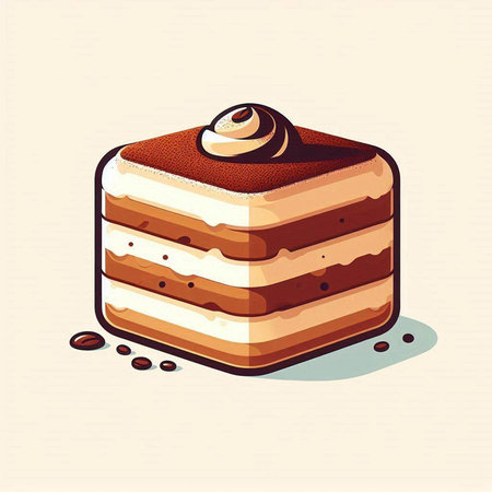 Tiramisu cake. Vector illustration of a piece of cake.