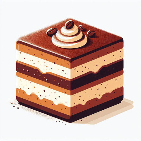 Vector illustration of a chocolate cake with cream and coffee beans on a white background