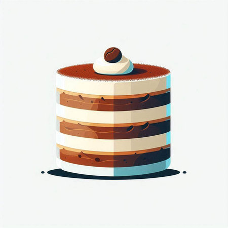 Vector illustration of a slice of chocolate cake with cream and coffee beans