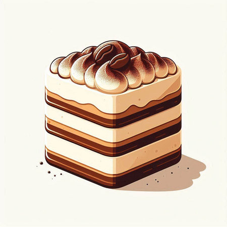Vector illustration of a slice of cake with cream. Vintage style.