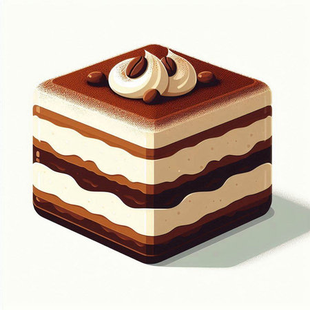 Illustration of a chocolate cake with whipped cream on a white background