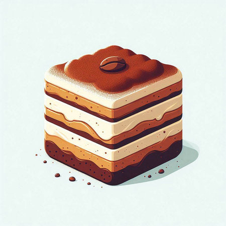 Coffee cake with cream and coffee beans. Vector illustration.