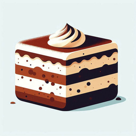 Vector illustration of a piece of cake with cream on a blue background