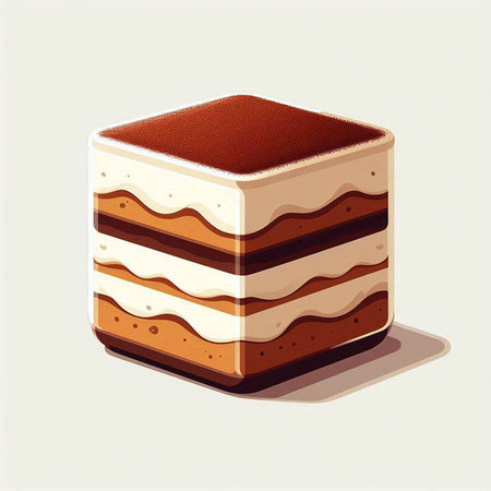 Vector illustration of a piece of cake with chocolate cream on a white background