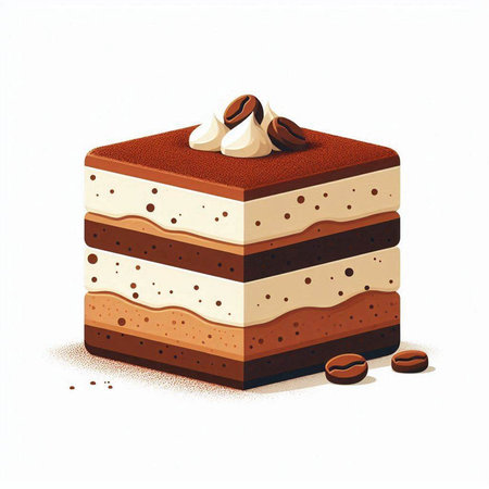 Illustration of a chocolate cake with coffee beans on a white background