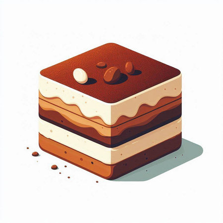 Tiramisu cake vector illustration isolated on a white background.