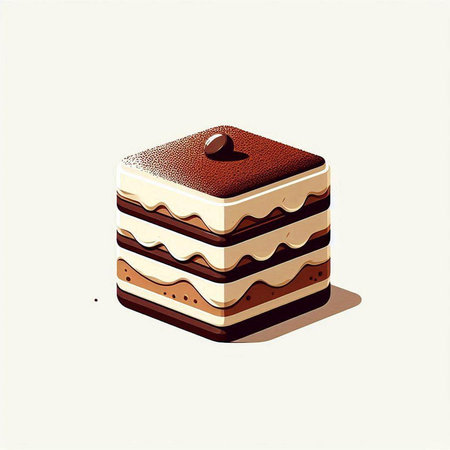 vector illustration of a piece of cake with chocolate icing on a white background