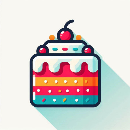 Cake icon, vector illustration. Flat design style with long shadow